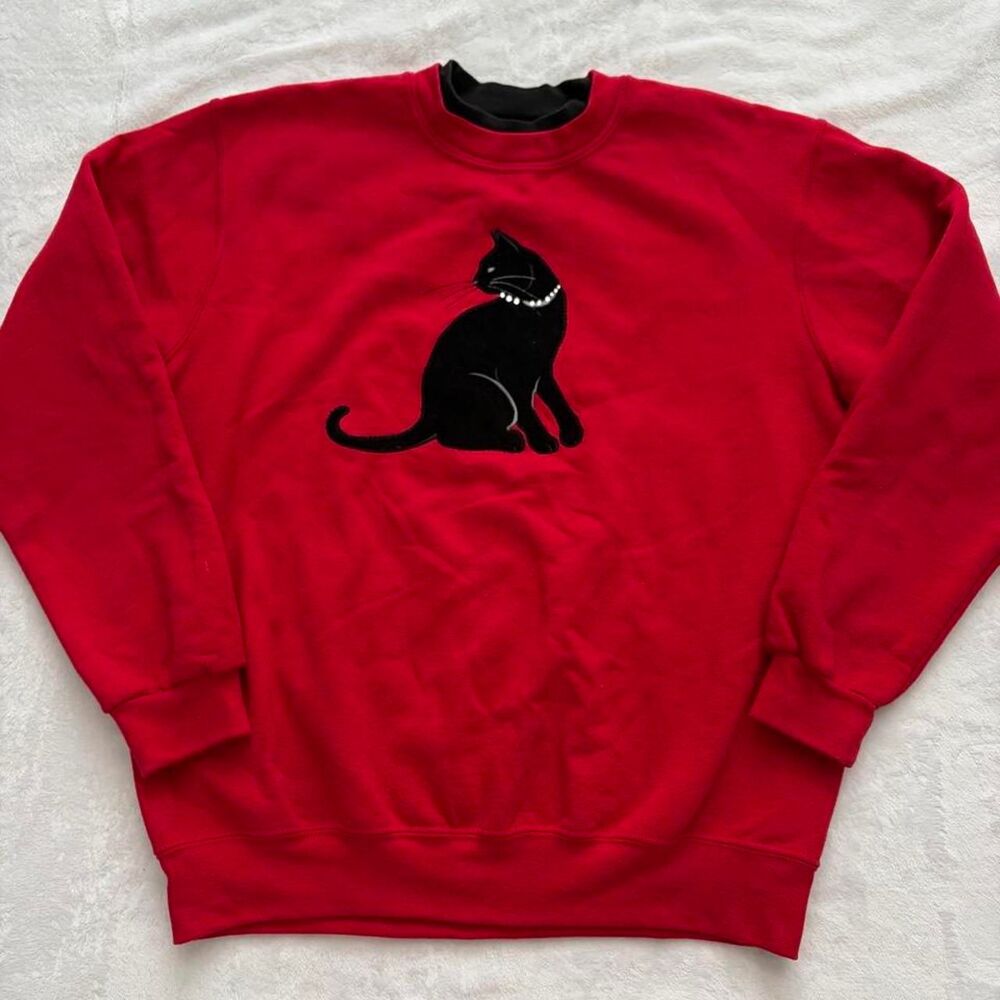 Top Stitch Vintage Black Cat Crewneck Women's L Y2K Vintage Loungewear Chic